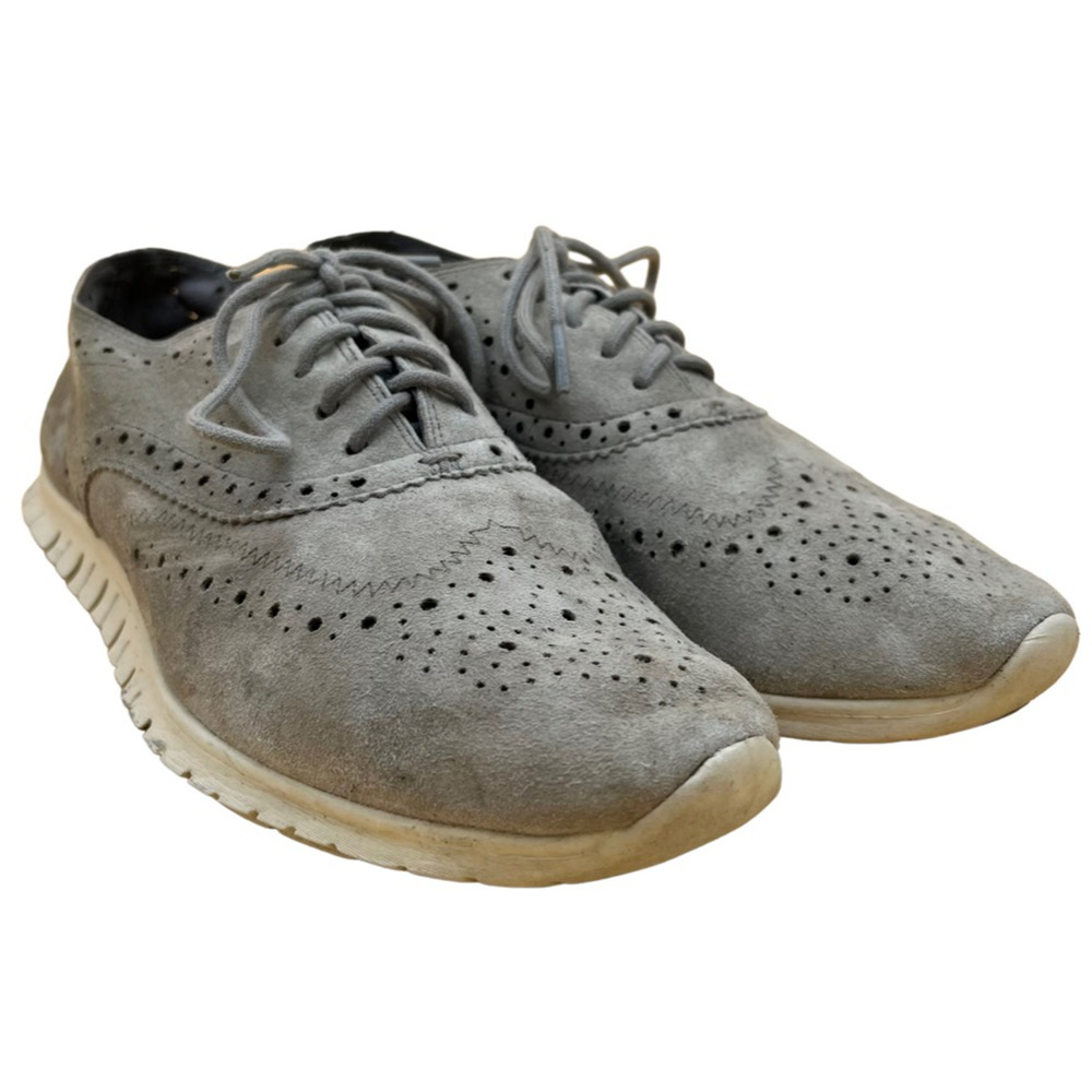 Cole Haan Womens Zerogrand Wingtip Oxford Flat Shoes Gray Suede Perforated 8 B